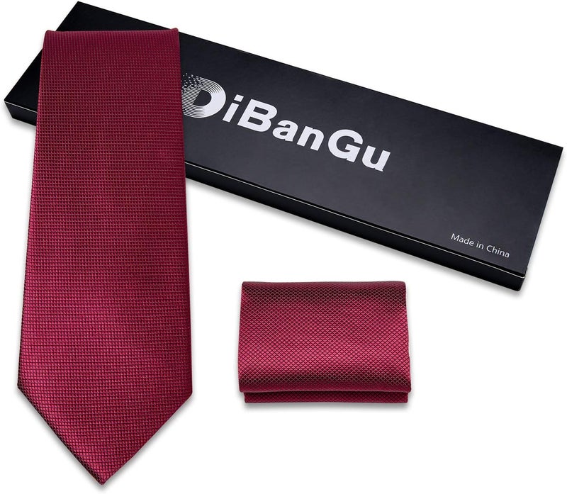 DiBanGu Mens Solid Color Tie and Pocket Square Set Woven Silk Plain Necktie & Handkerchief for Men Wedding Party Formal - Image 2